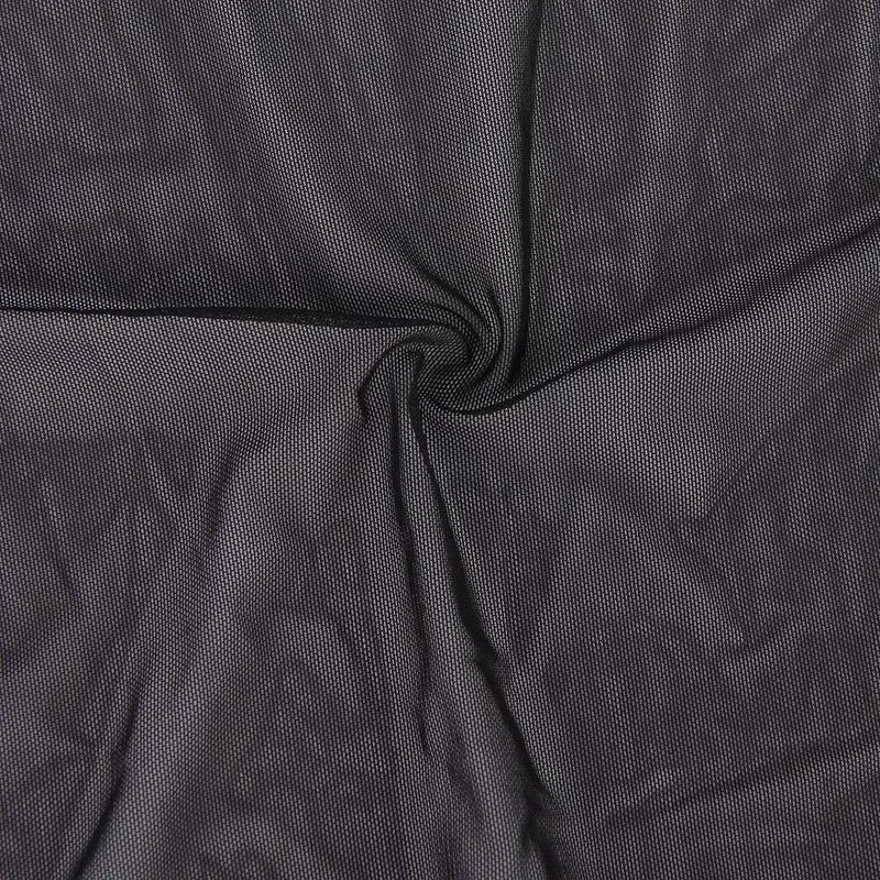 Schwarzes Babydoll aus Mesh mit Stahlring, Wimpernspitze, offenem Rücken, Schlitz und passendem String-Set