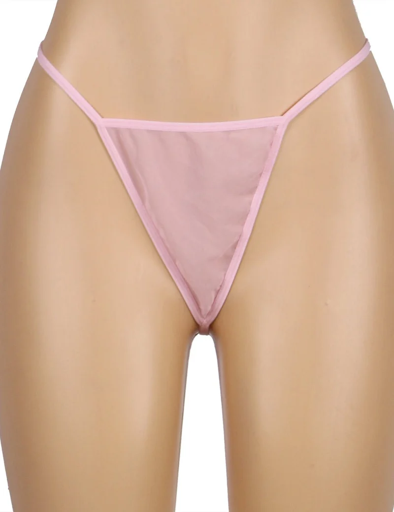 Rosa Babydoll aus Mesh mit tiefem V-Ausschnitt, Spitzendetails, wasserlöslichen Blumenträgern und passendem String-Set