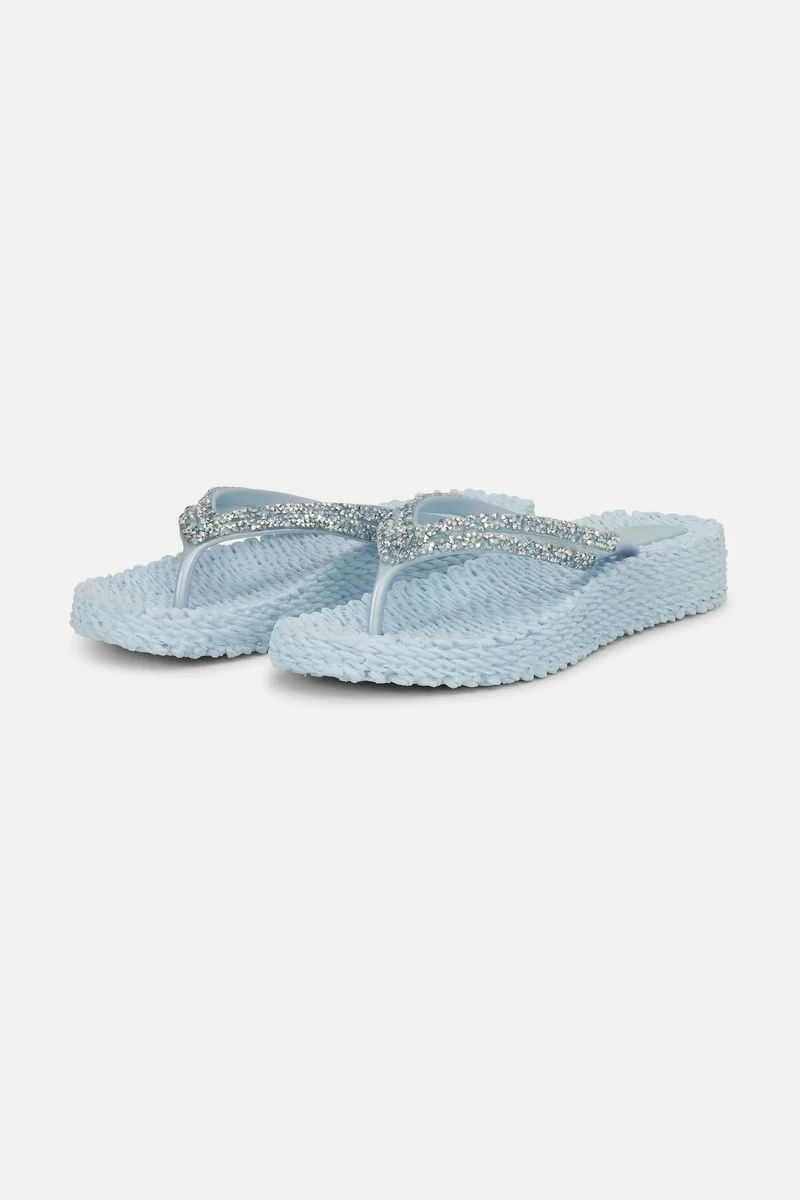 Platform Flip Flops with Rhinestones Blue