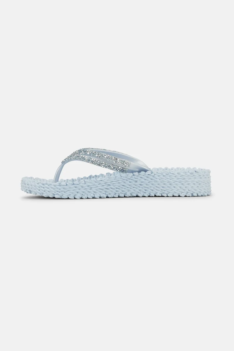 Platform Flip Flops with Rhinestones Blue