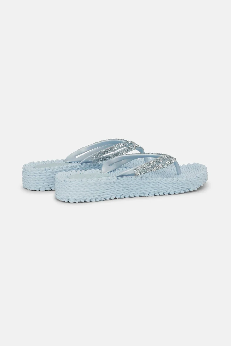 Platform Flip Flops with Rhinestones Blue
