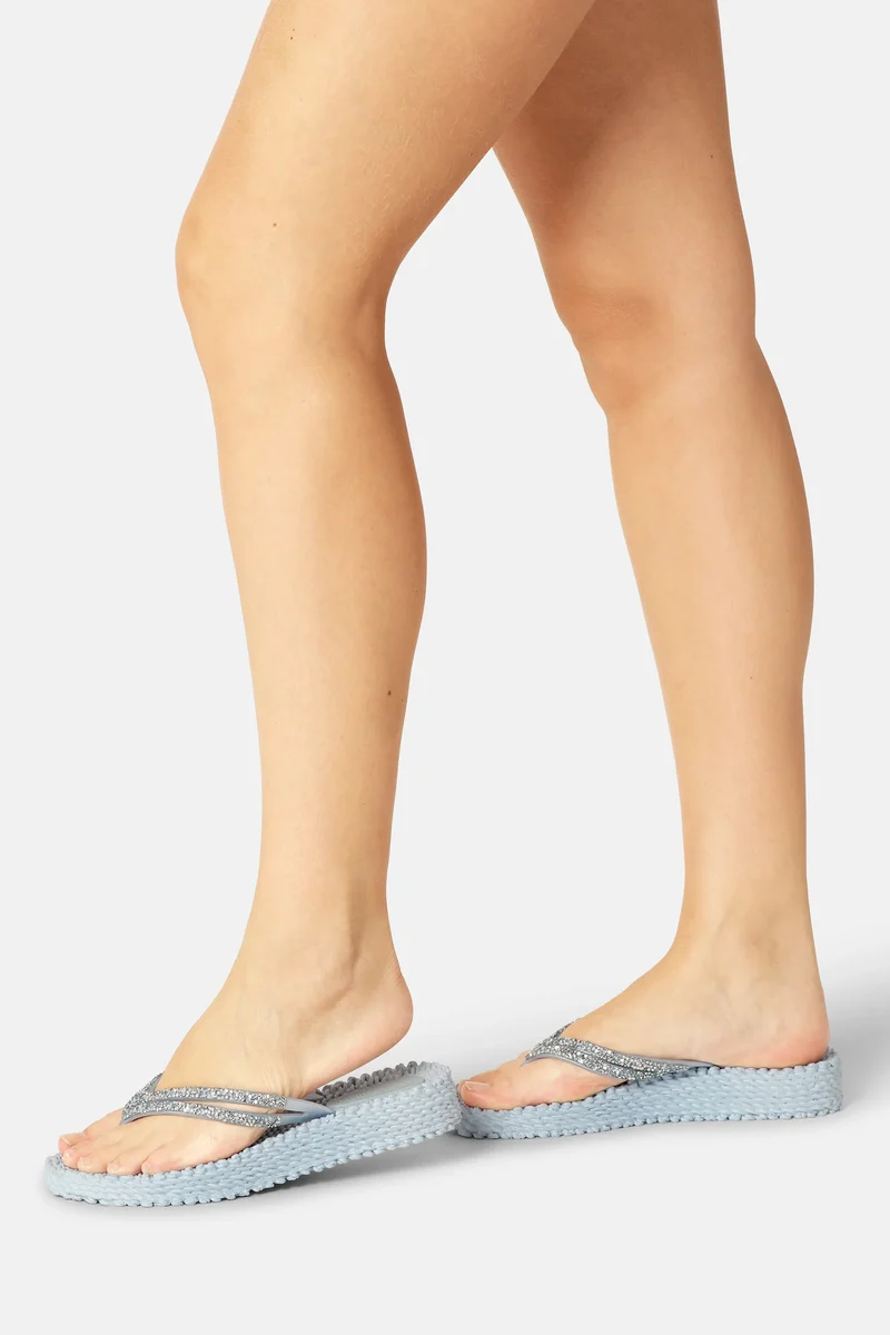 Platform Flip Flops with Rhinestones Blue