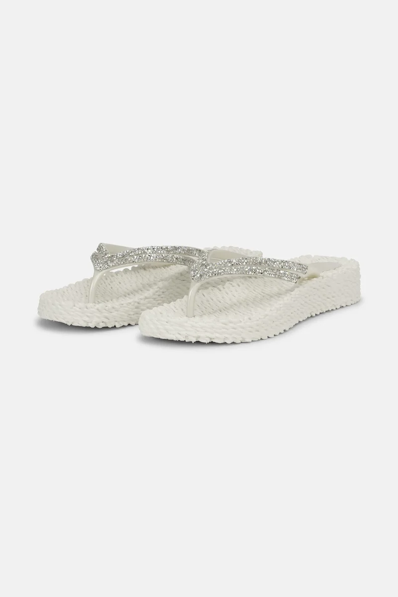Platform Flip Flops with Rhinestones Creme
