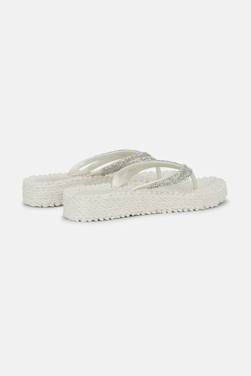 Platform Flip Flops with Rhinestones Creme