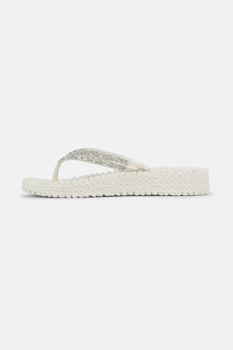Platform Flip Flops with Rhinestones Creme
