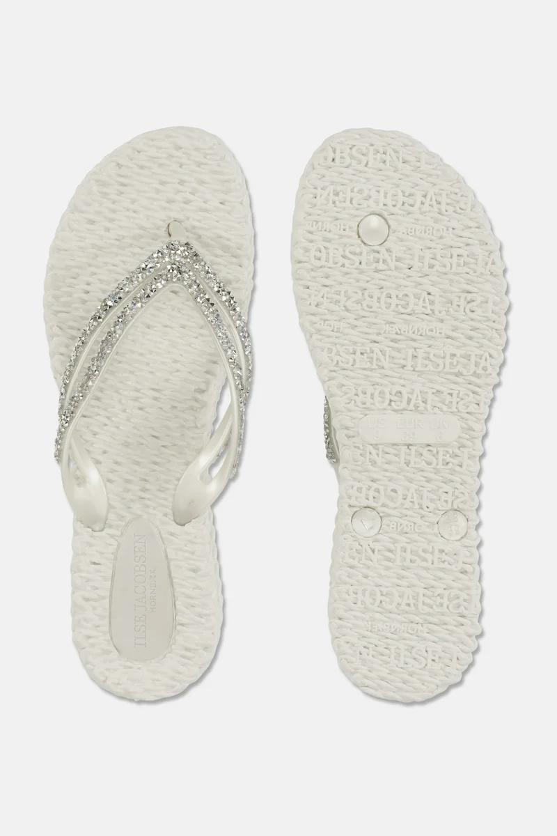 Platform Flip Flops with Rhinestones Creme