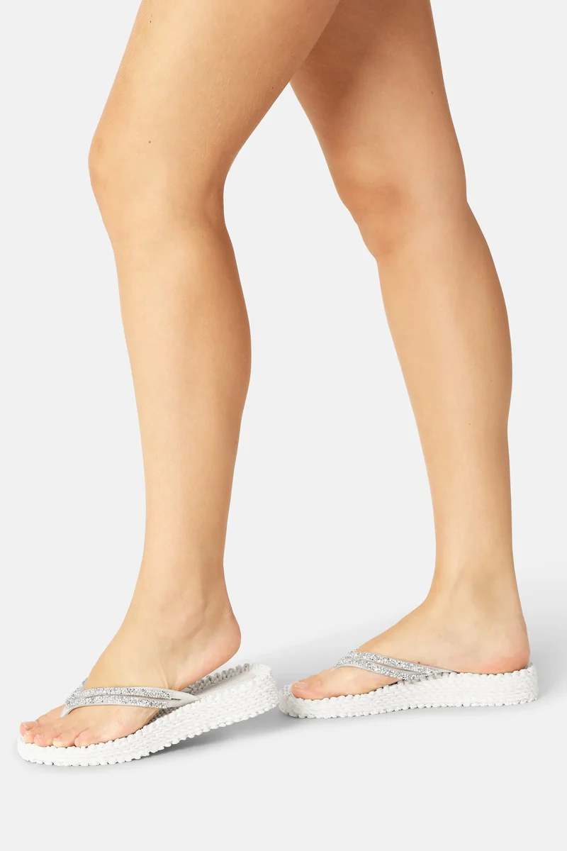 Platform Flip Flops with Rhinestones Creme
