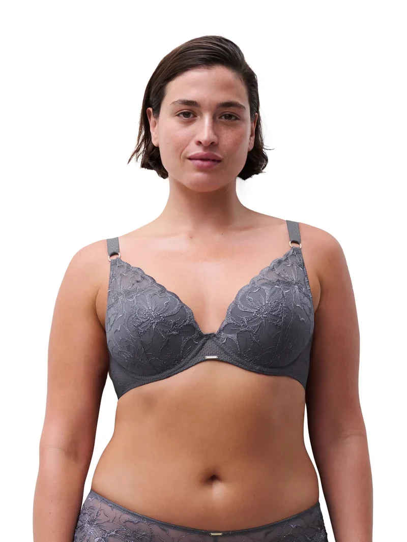 Chantelle - Fleurs Plunge T-Shirt-BH, eleganter Grau