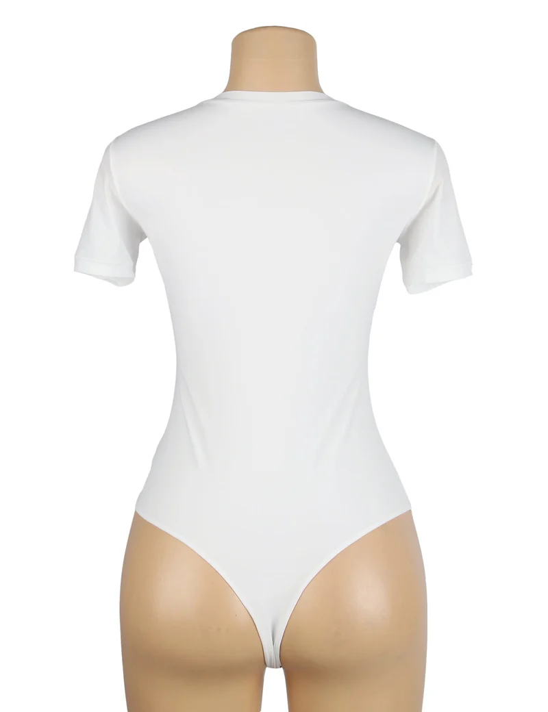 Weißer Kurzarm-Body – Gebürstetes Nylon, Rundhalsausschnitt & verstellbarer Schritt