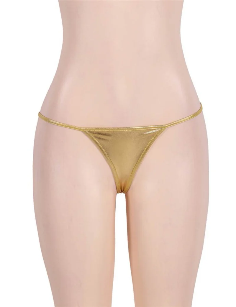 Goldener G-String aus Kunstleder mit glänzender Oberfläche