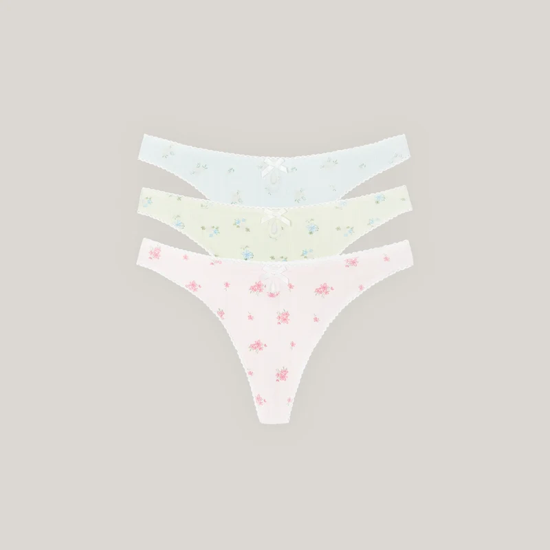 Pointelle Thongs (3-Pack) - Pastel Print