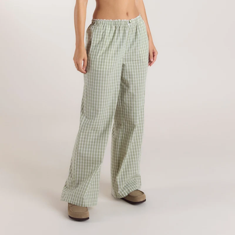 Check Cotton Trousers - Green