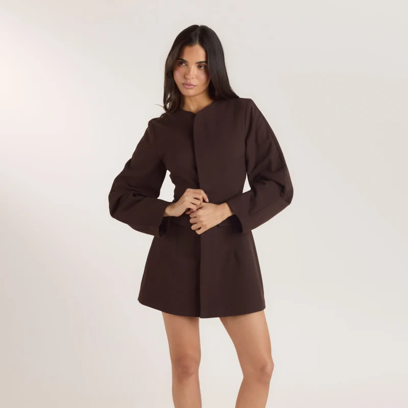 Structured Blazer Dress - Chocolate