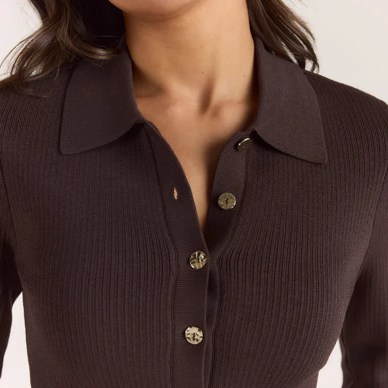 Ribbed Knitted Cardigan - Chocolate