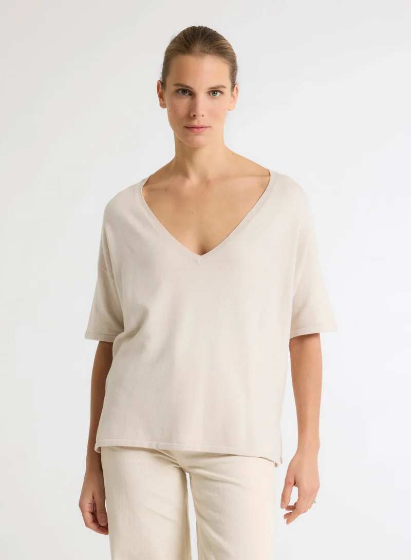V Neck Knit Craie