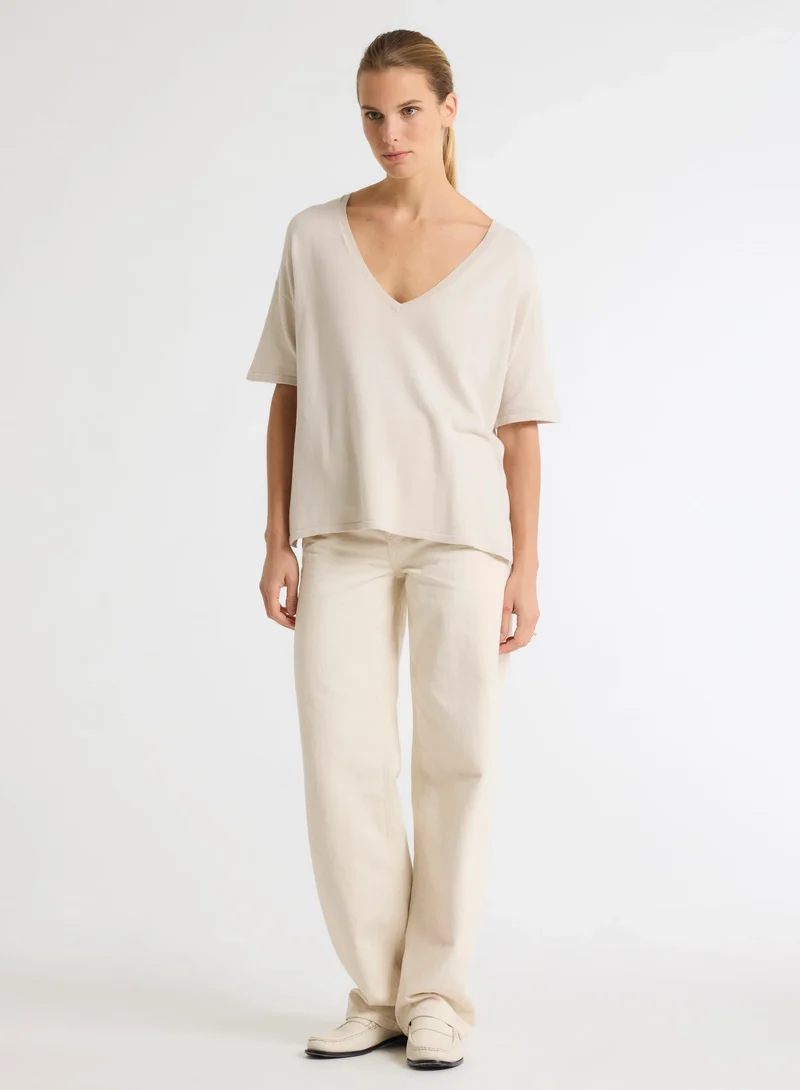 V Neck Knit Craie