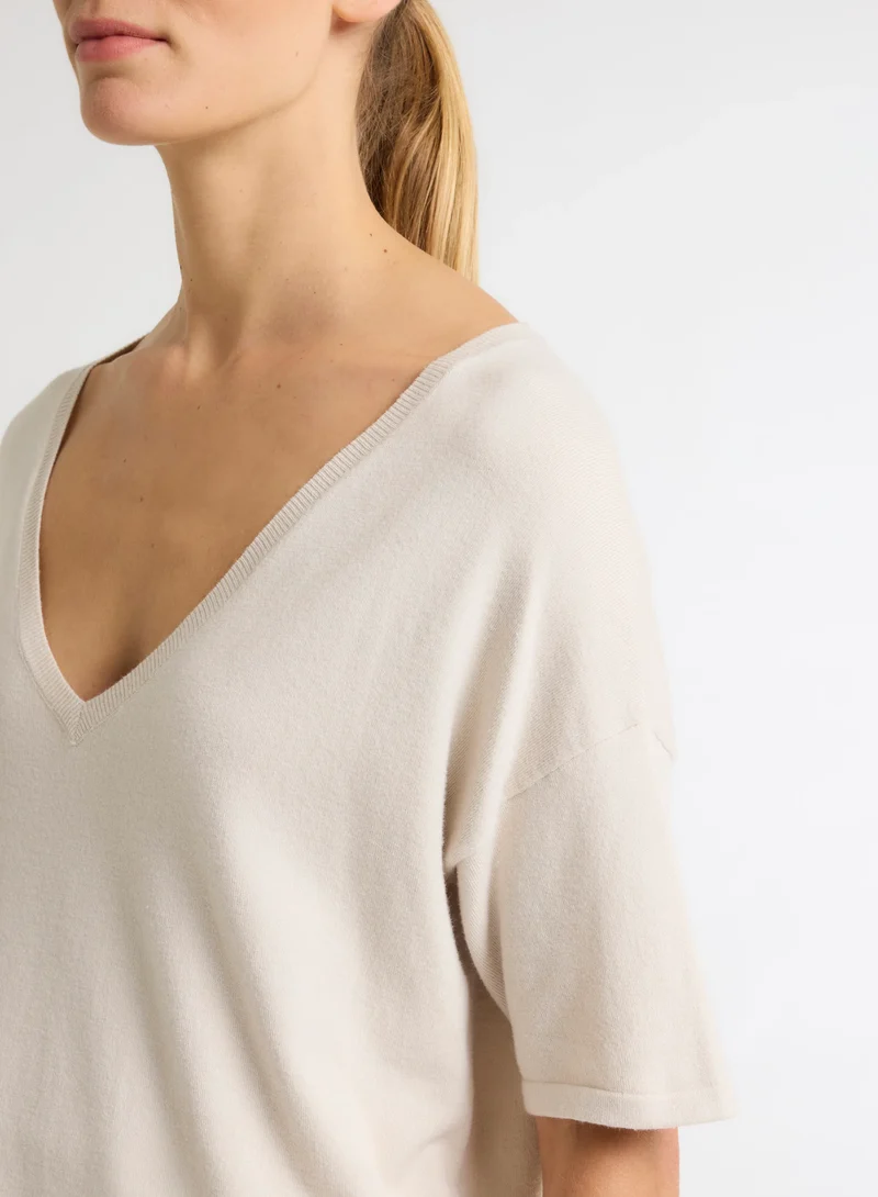 V Neck Knit Craie