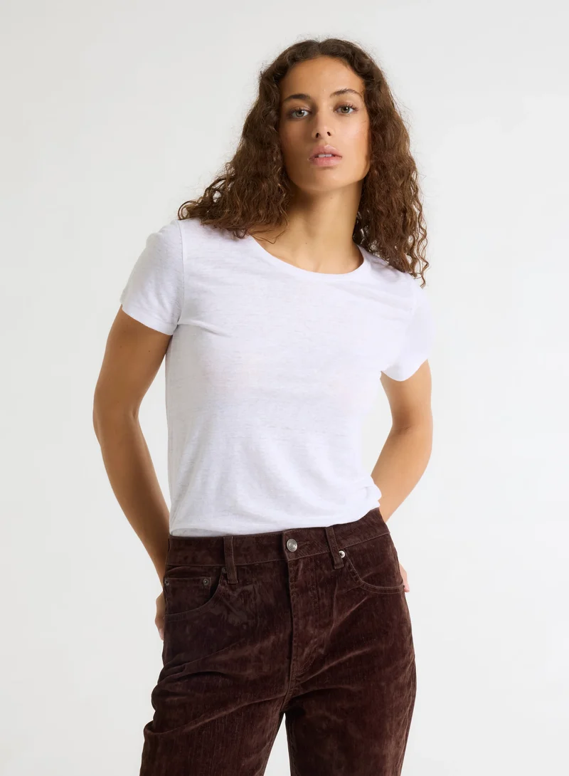 Round Neck Linen Tee White
