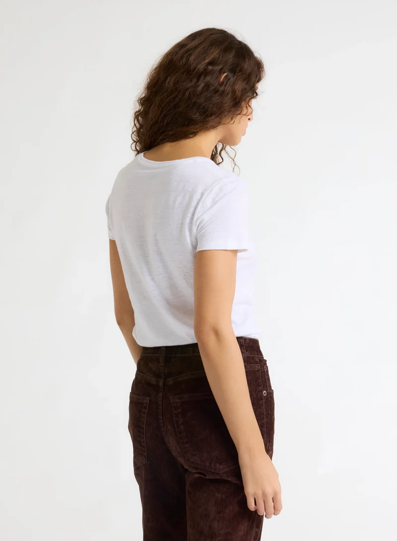 Round Neck Linen Tee White
