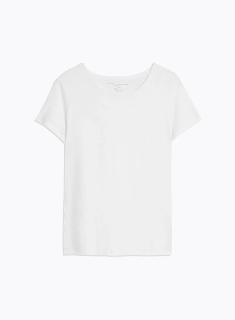Round Neck Linen Tee White