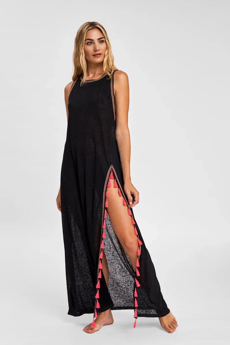Tassel Slit Dress Black
