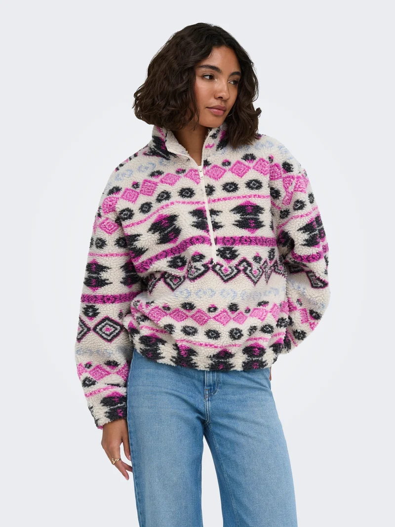 ONLJANNE AZTEC TEDDY L/S ZIP CC SWT