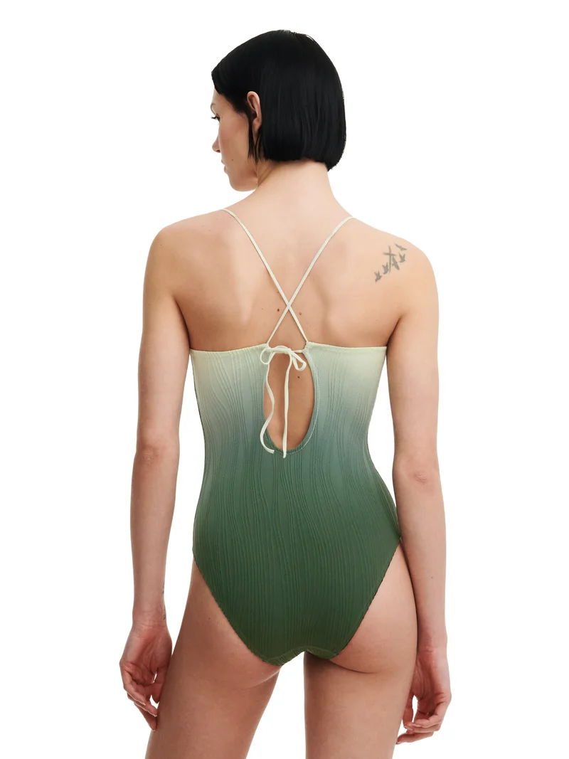 Chantelle Swimwear – Bügelloser T-Shirt-Badeanzug in Einheitsgröße, Grün, Batikmuster