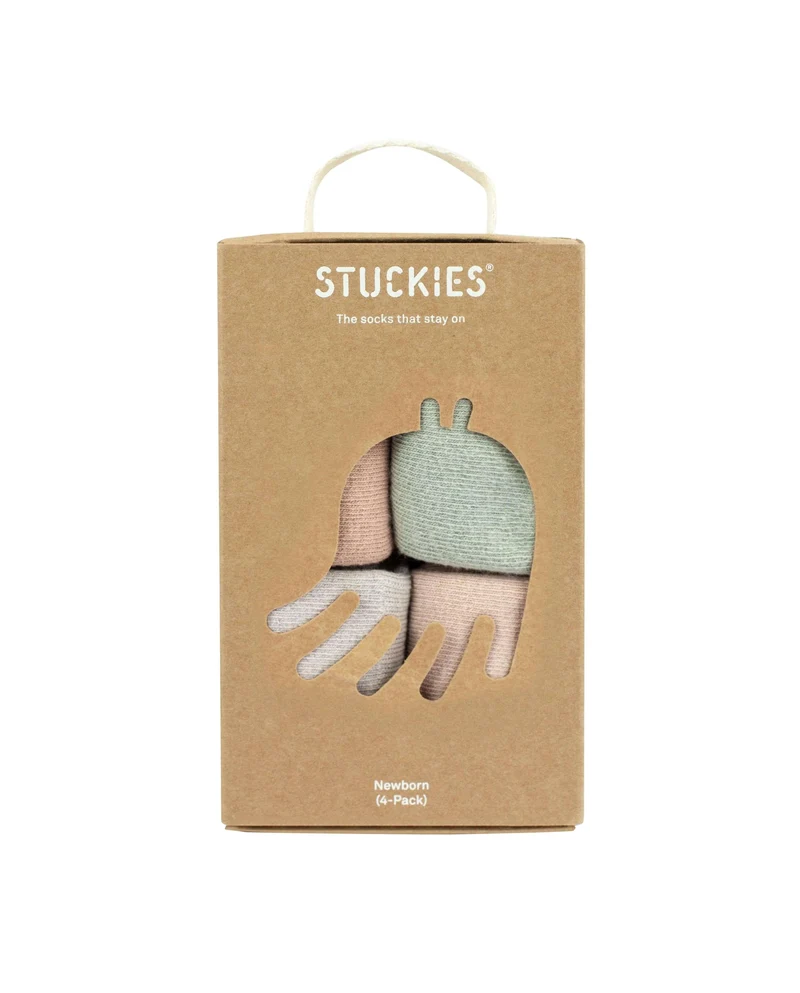 STUCKIES Neugeborenensocken mit nahtloser Zehenpartie und Verrutschschutz – 4er-Pack – Tides