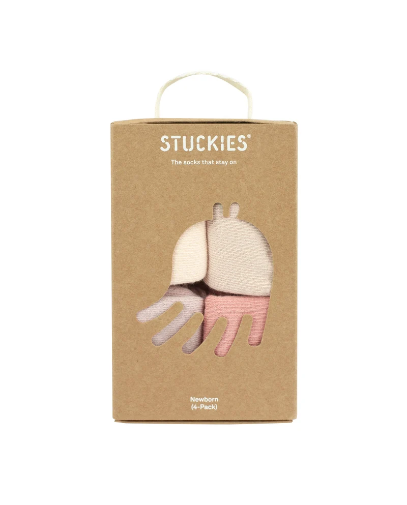 STUCKIES Neugeborenensocken mit nahtloser Zehenpartie und rutschfestem Verschluss – 4er-Pack – Blossom