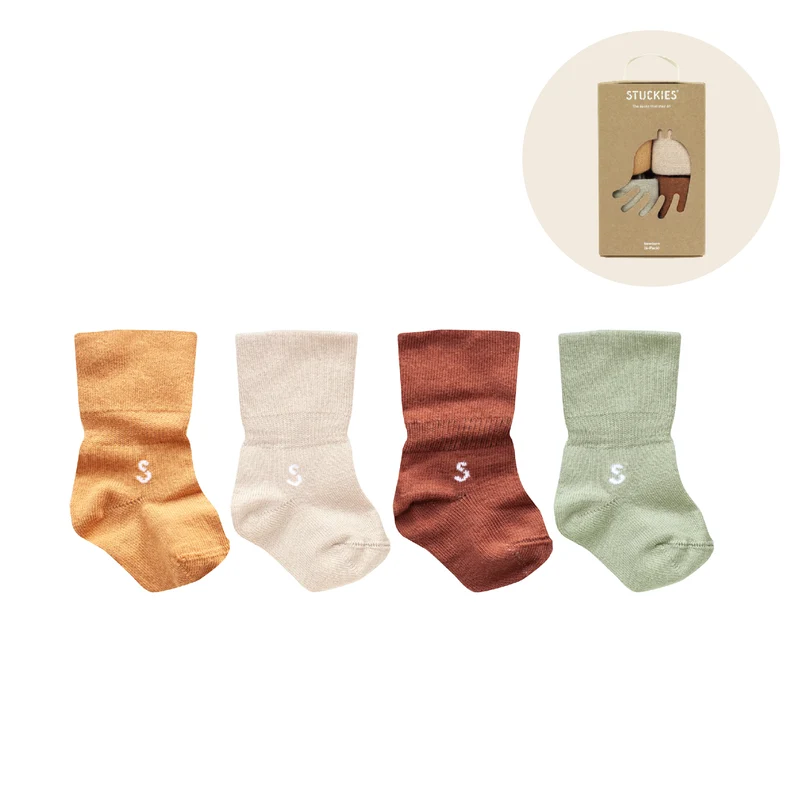 STUCKIES Socken für Neugeborene mit nahtloser Zehenpartie und rutschfestem Sitz – 4er-Pack – Dämmerung