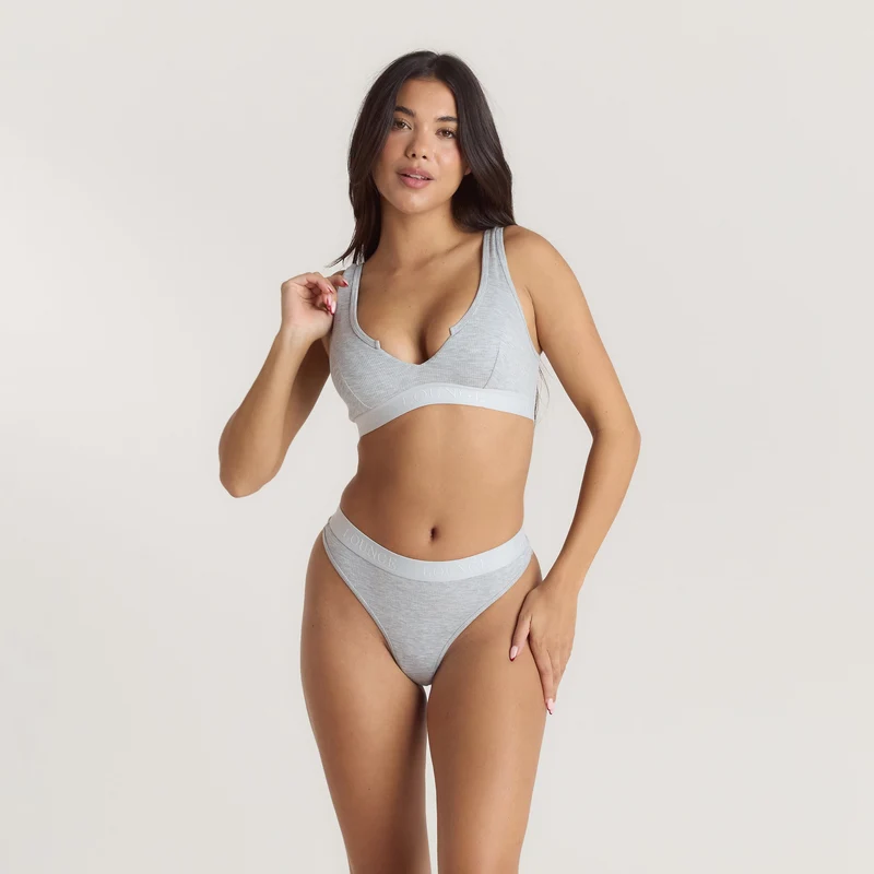 Soft Ribbed Push-Up Bralette - Grey Marl