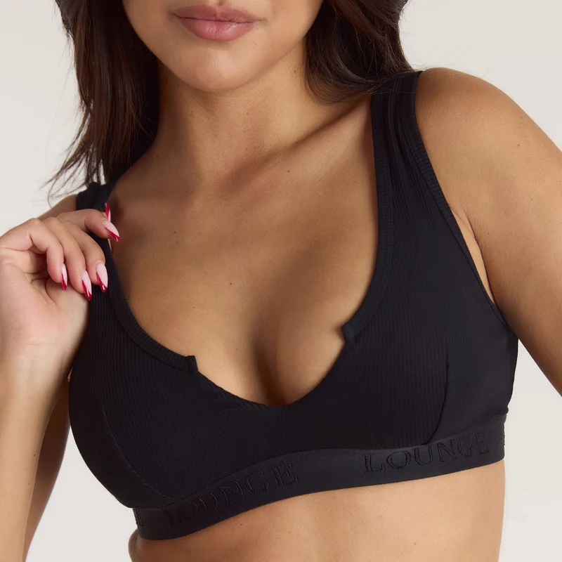 Soft Ribbed Push-Up Bralette - Black