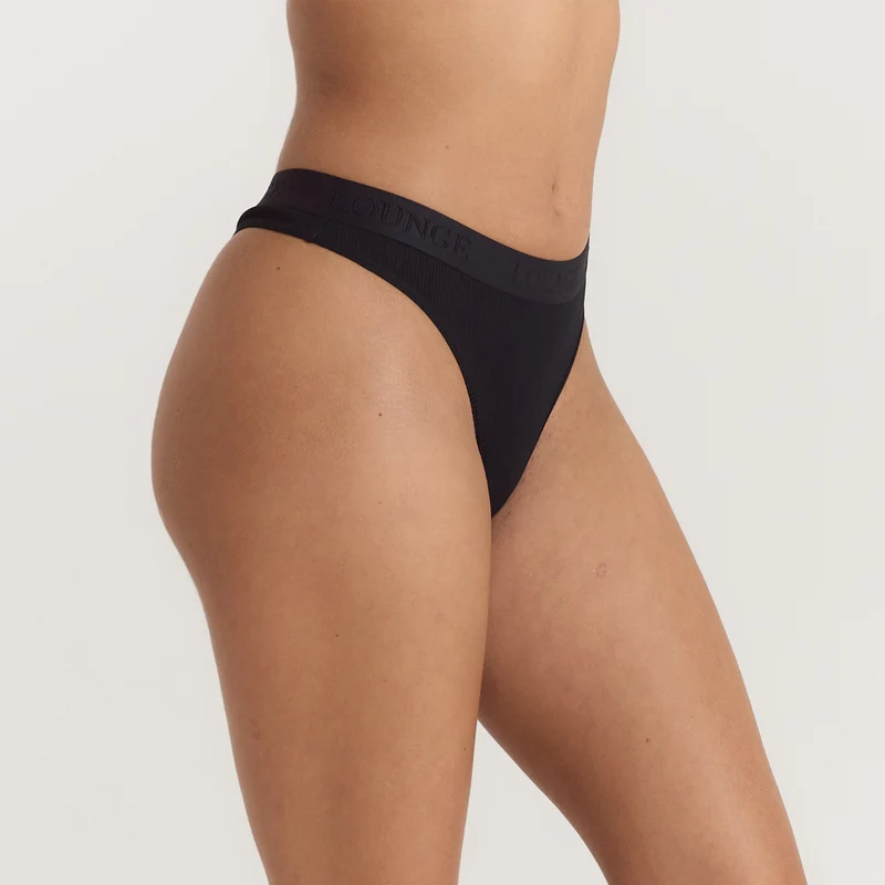 Soft Ribbed Thong - Black