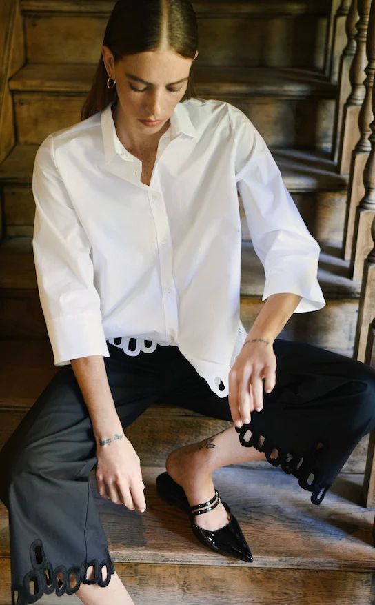Black Laser Cut Out Trousers