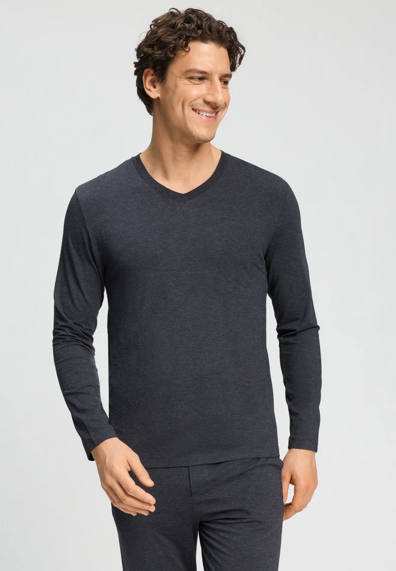 Casuals L/SLV Shirt V-Neck | charcoal melange 075036-073132