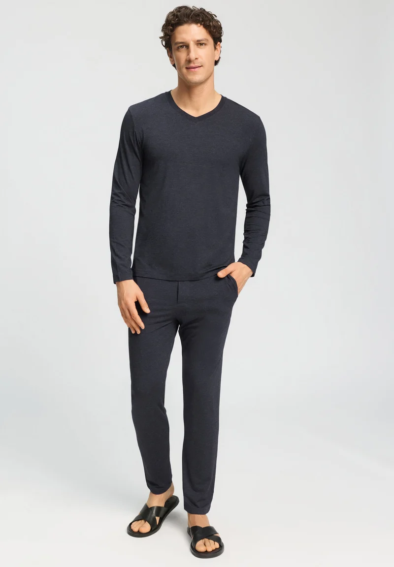 Casuals L/SLV Shirt V-Neck | charcoal melange 075036-073132
