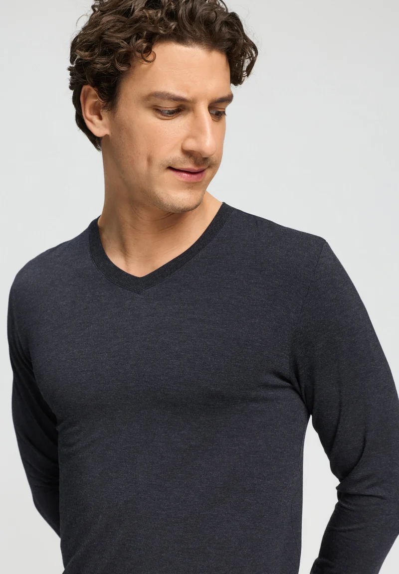 Casuals L/SLV Shirt V-Neck | charcoal melange 075036-073132