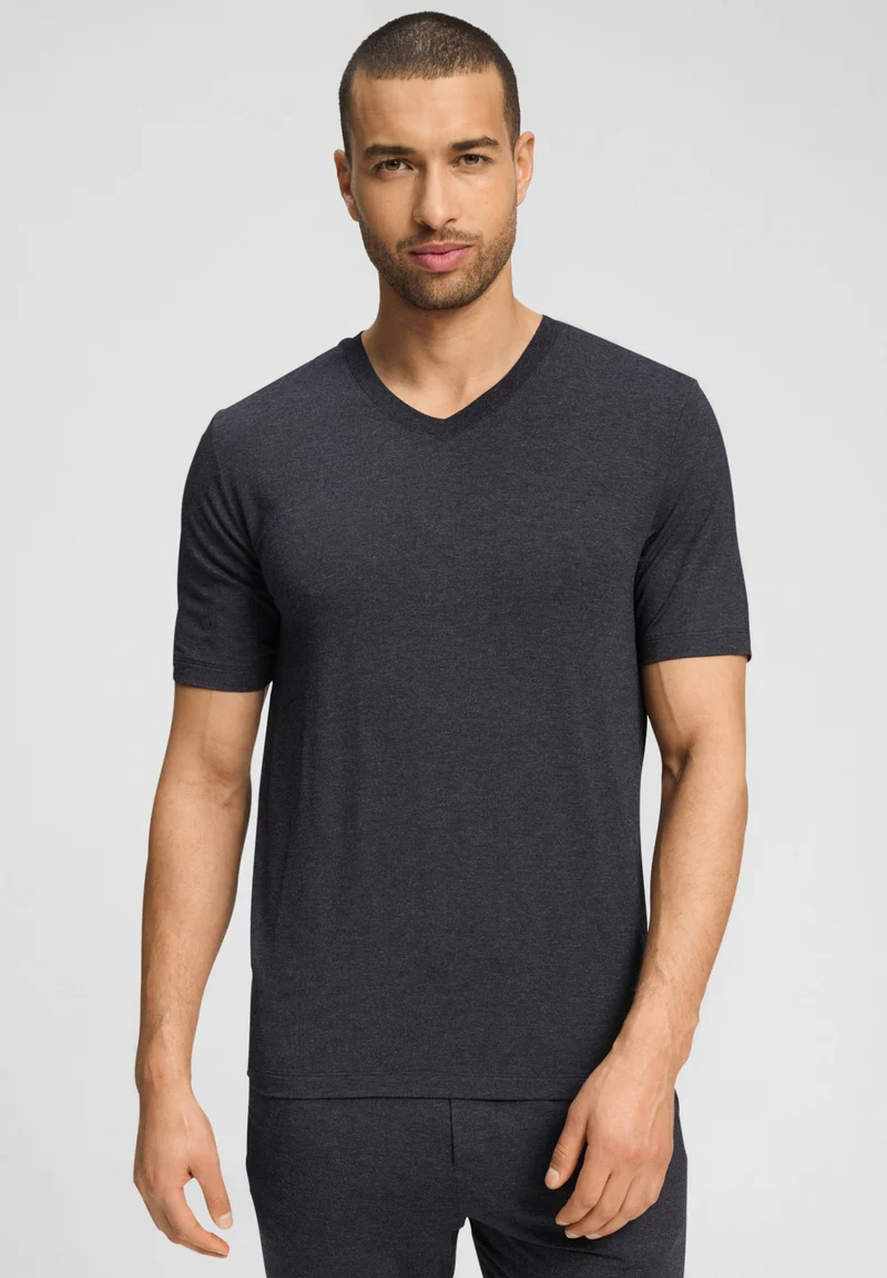 Casuals S/SLV Shirt V-Neck | charcoal melange 075035-073132