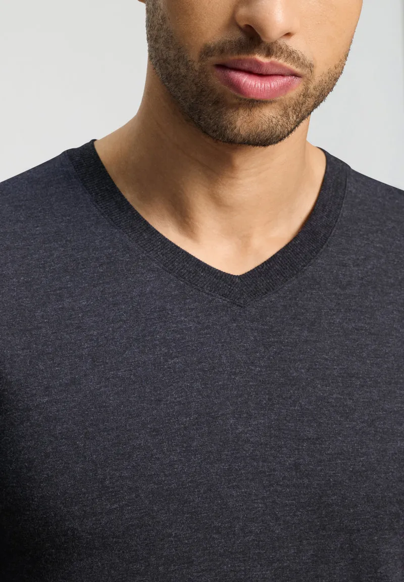 Casuals S/SLV Shirt V-Neck | charcoal melange 075035-073132