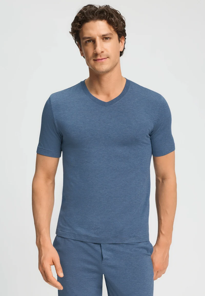 Casuals S/SLV Shirt V-Neck | tanzanite melange 075035-073133