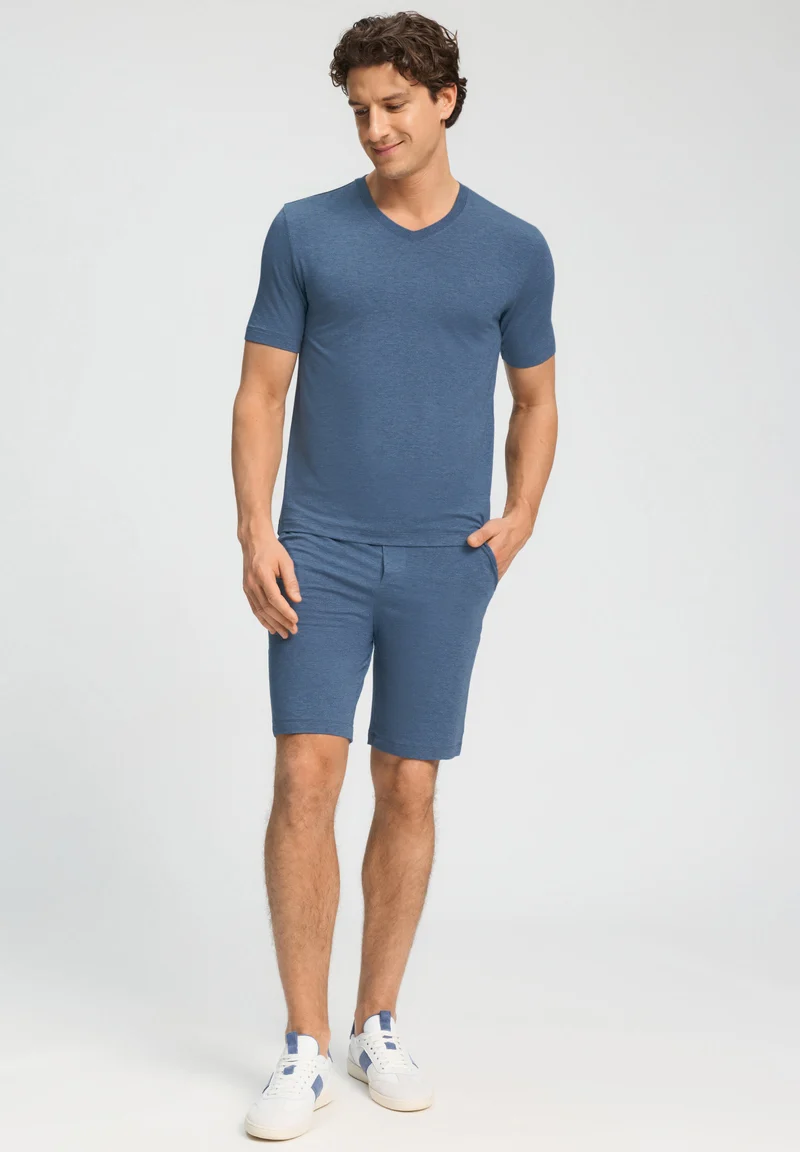 Casuals S/SLV Shirt V-Neck | tanzanite melange 075035-073133