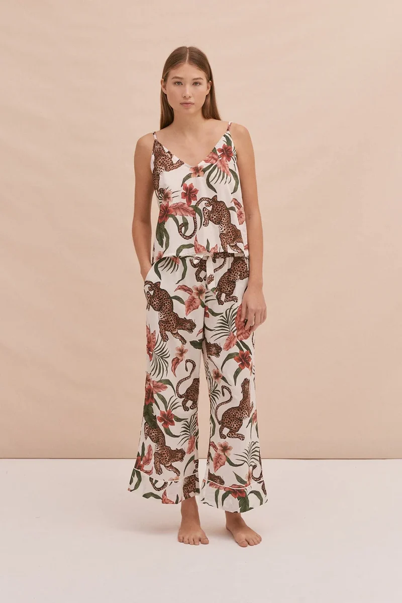 Wide Leg Pyjama Set Cream