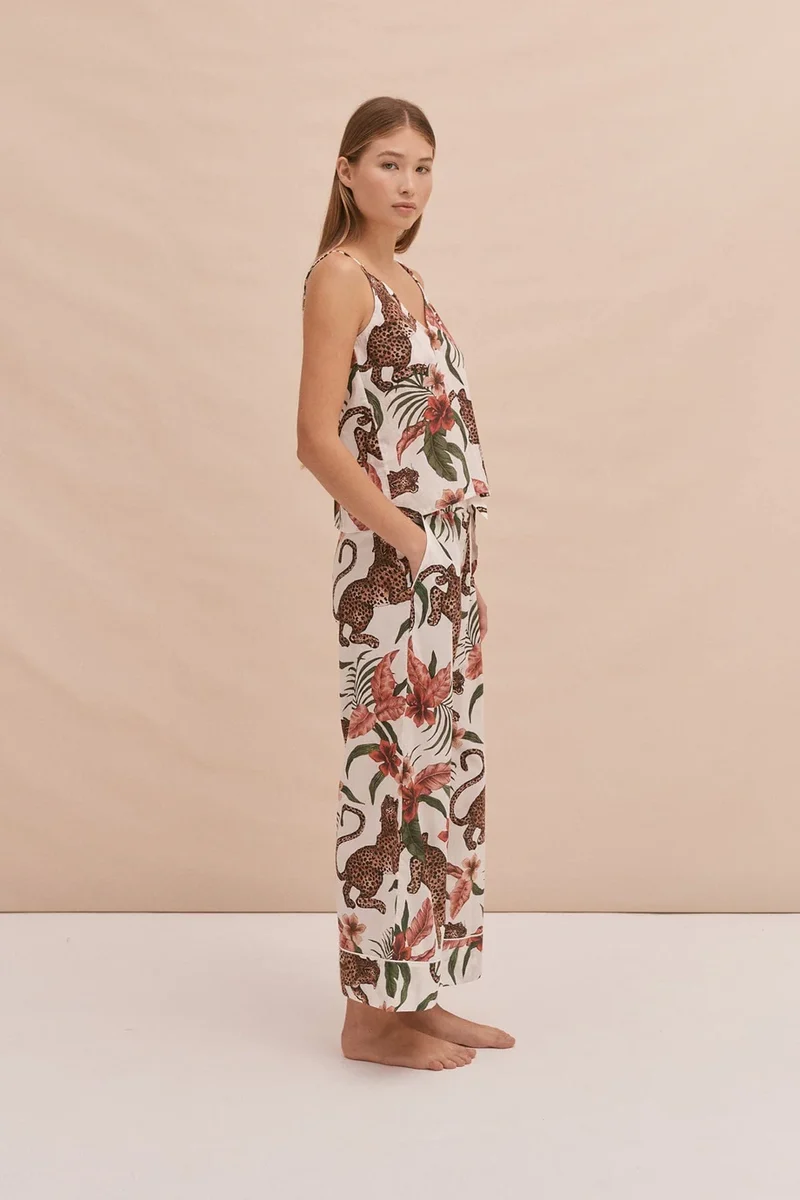 Wide Leg Pyjama Set Cream