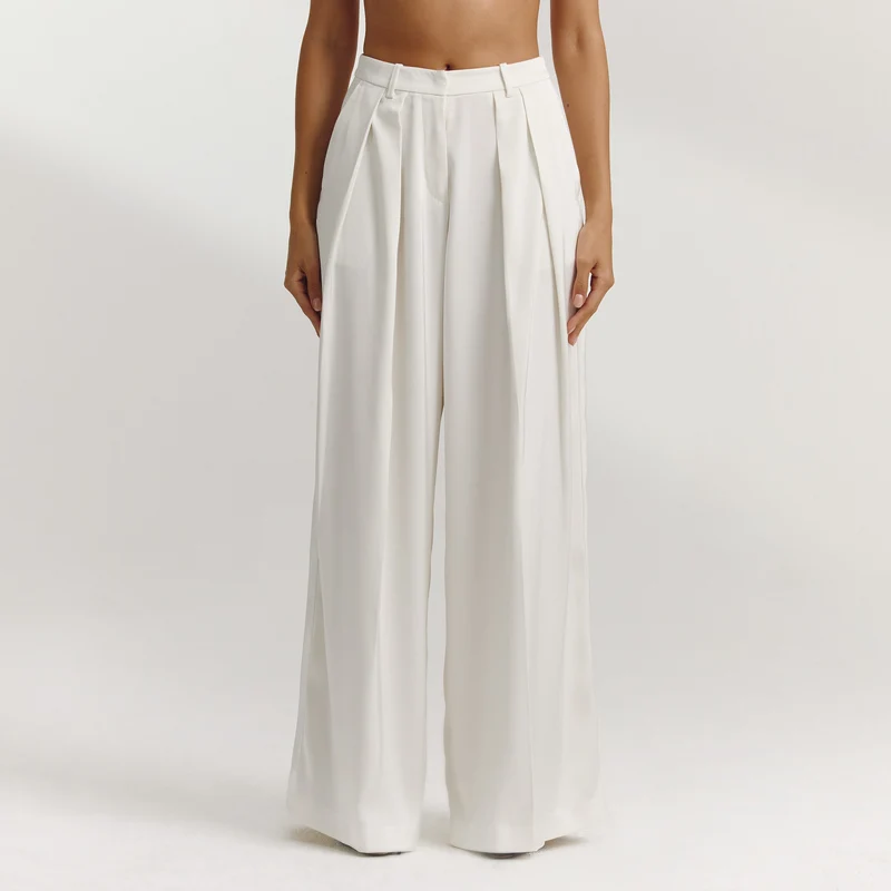 Satin Wide-Leg Trousers - Off White