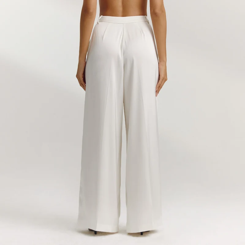 Satin Wide-Leg Trousers - Off White