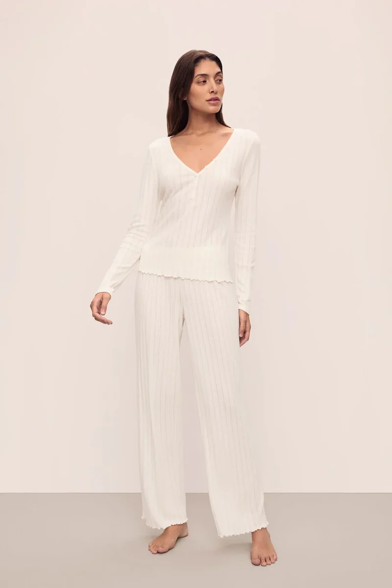 Pointelle Henley PJ Set Ivory