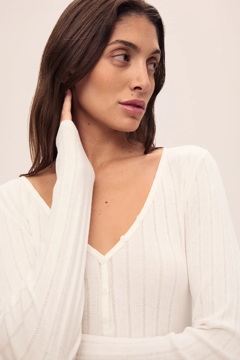 Pointelle Henley PJ Set Ivory