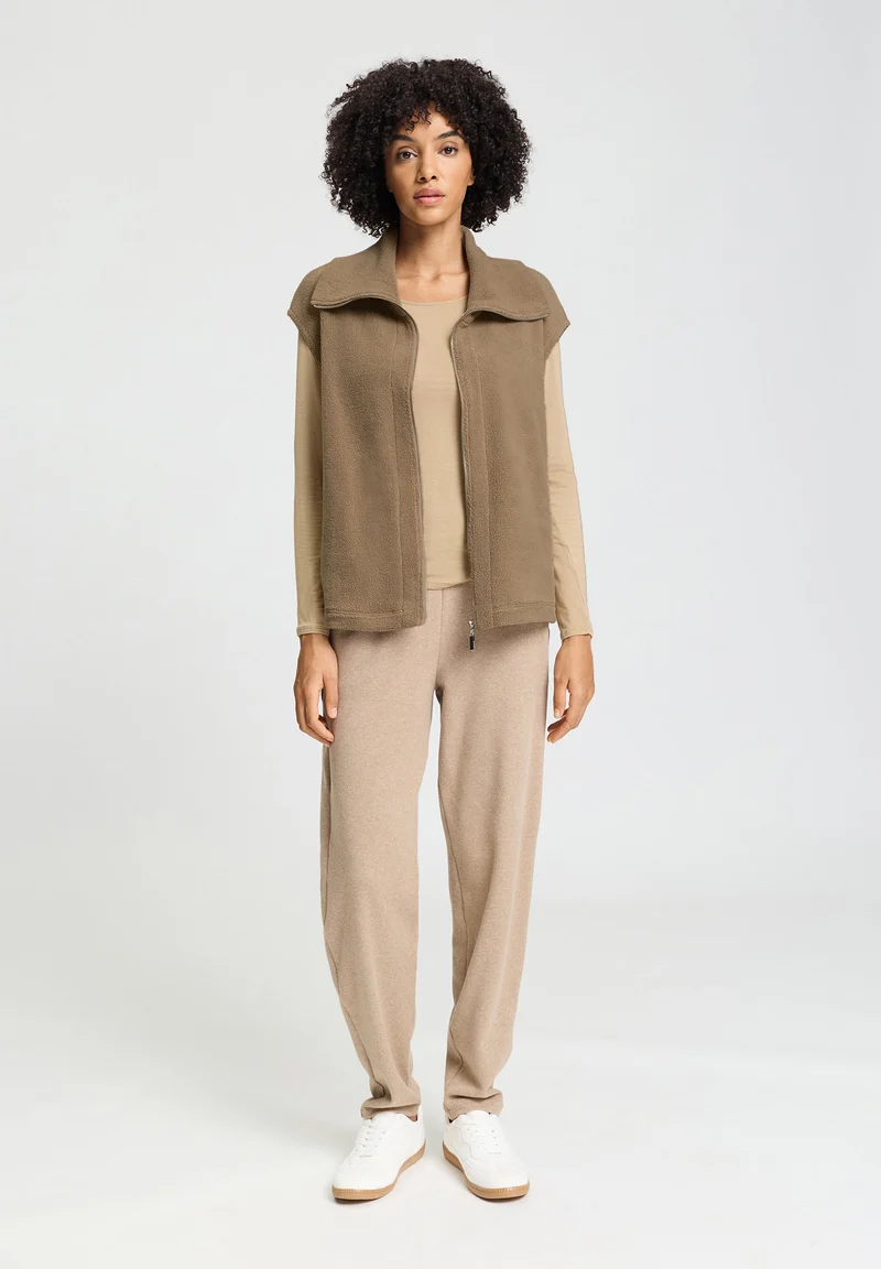 Easy Wear Zippered vest | suede camel 078932-072825
