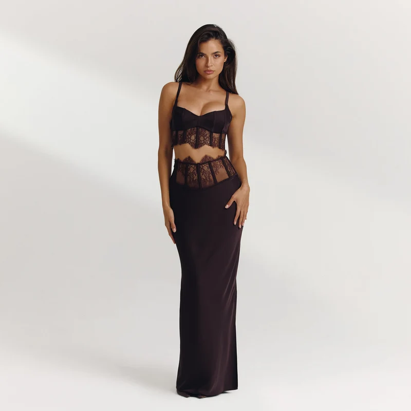 Boned Lace Top (Set) - Dark Chocolate