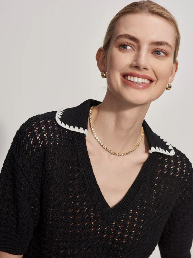 Monte V Neck Knit Polo Black